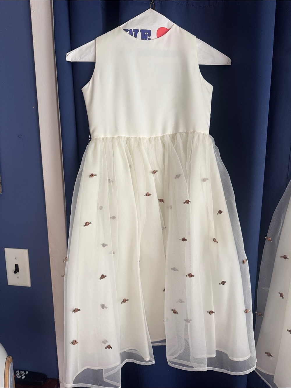 Girls Ivory Tulle Party Dress with Subtle Embroidery